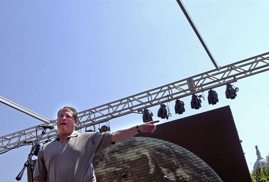Allison Shelley/The Washington Times
Former Vice President Al Gore wanted Live Earth to be staged on the grounds of the U.S. Capitol, but Senate Republicans blocked a resolution authorizing the show, calling it a "partisan political event."