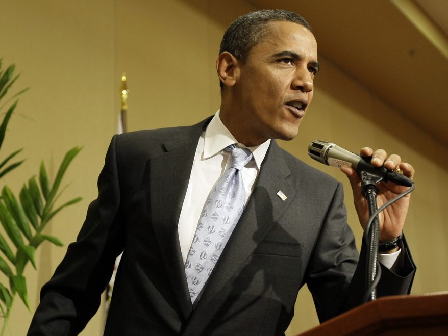 Democratic presidential candidate, Sen. Barack Obama, D-Ill., speaks after making a surprise visit to the Illinois women's delegation luncheon in Denver Thursday, Aug. 28, 2008. (AP Photo/Alex Brandon)