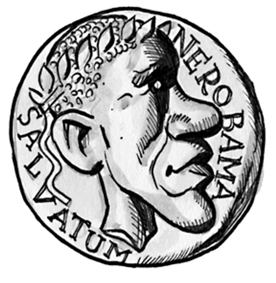 Illustration: Nerobama coin by A. HUNTER for The Washington Times.
