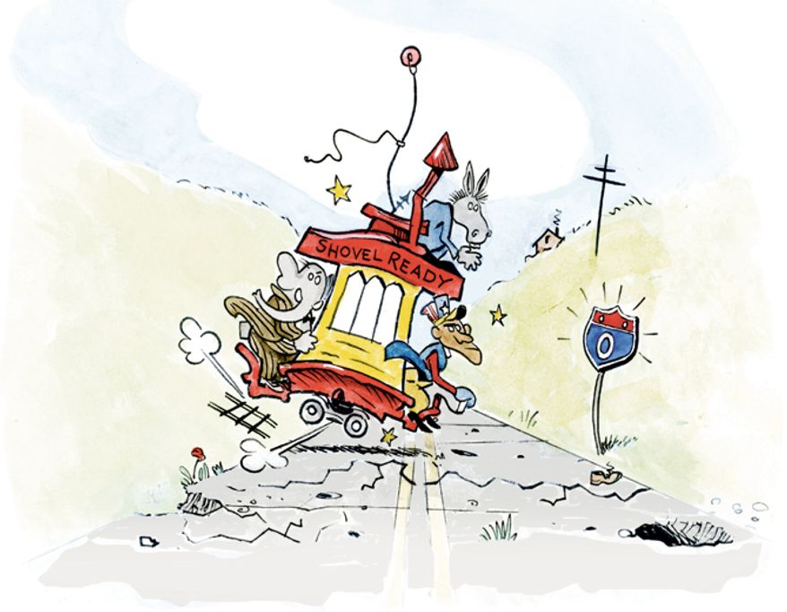 Illustration: Shovel ready trolley (after the style of Fontaine Fox) by A. HUNTER for The Washington Times.