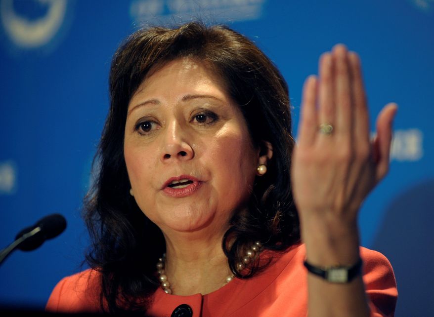 Associated Press
Labor Secretary Hilda L. Solis recently told lawmakers that her department did not want to "overburden" the system by asking labor unions for information that "may not be of much importance or significance."