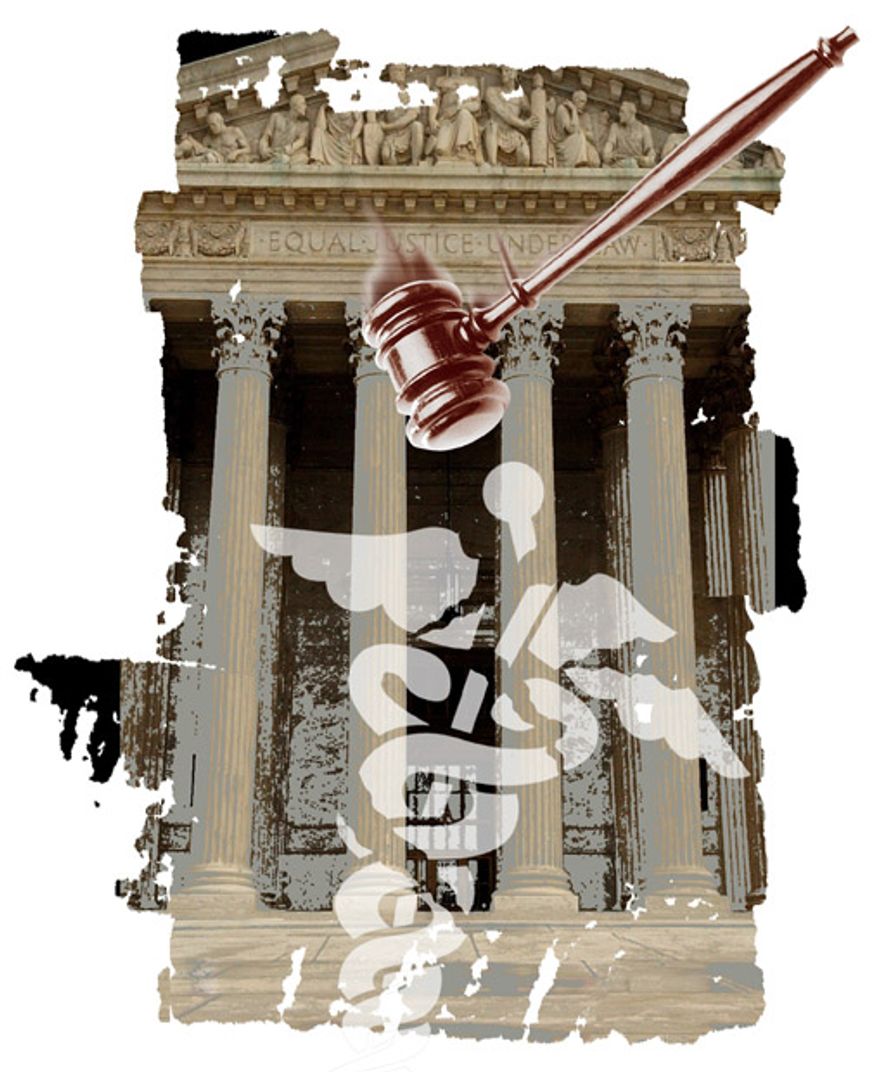 Illustration: Commerce Clause clobbered by Greg Groesch for The Washington Times.