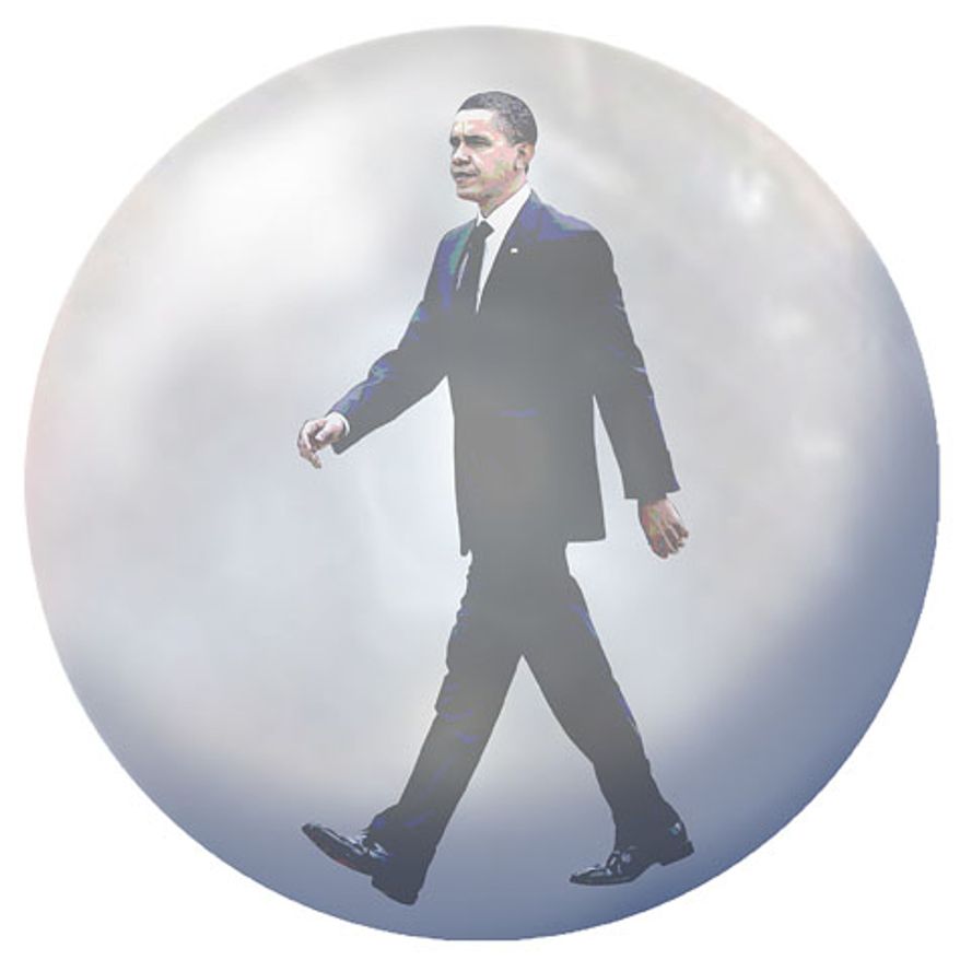 Illustration: Obama bubble by Greg Groesch for The Washington Times.