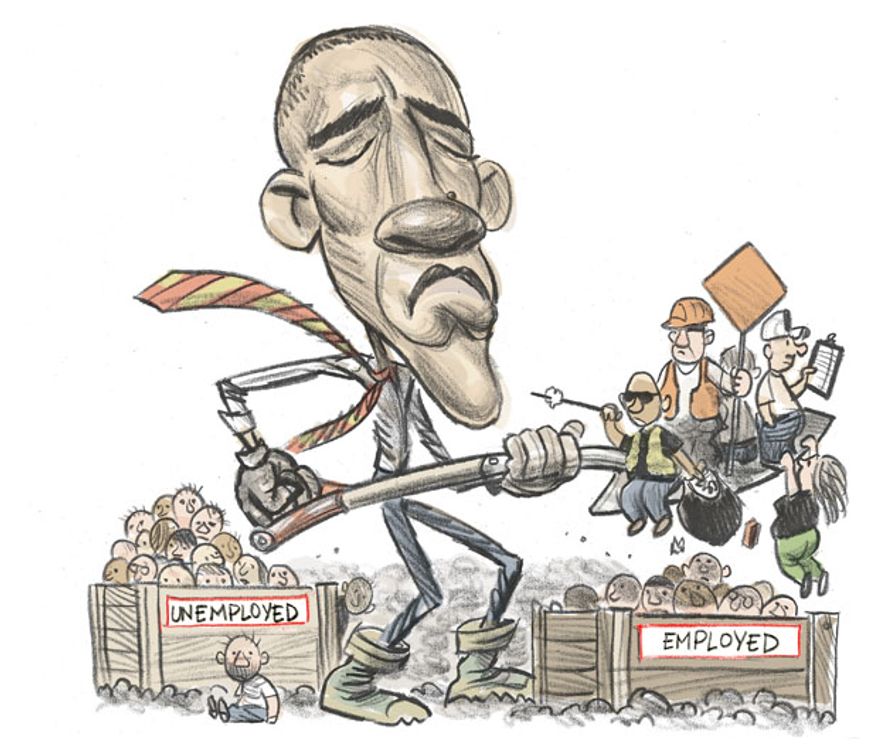 Illustration: Obama's employment by Alexander Hunter for The Washington Times