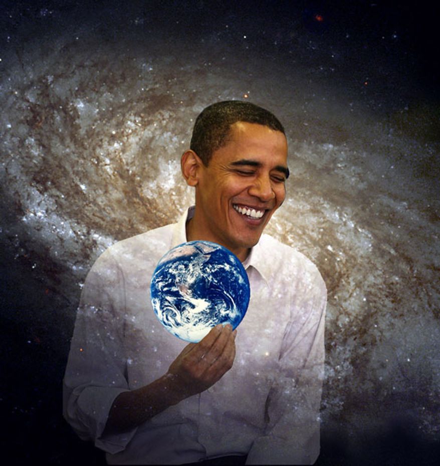 Illustration: Obama's universe by Alexander Hunter for The Washington Times