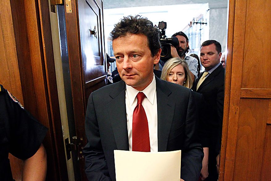 BP CEO Tony Hayward arrives on Capitol Hill in Washington on Thursday, June 17, 2010, to testify before the House Oversight and Investigations subcommittee on the role of BP in the Deepwater Horizon explosion and oil spill. (AP Photo/Alex Brandon)