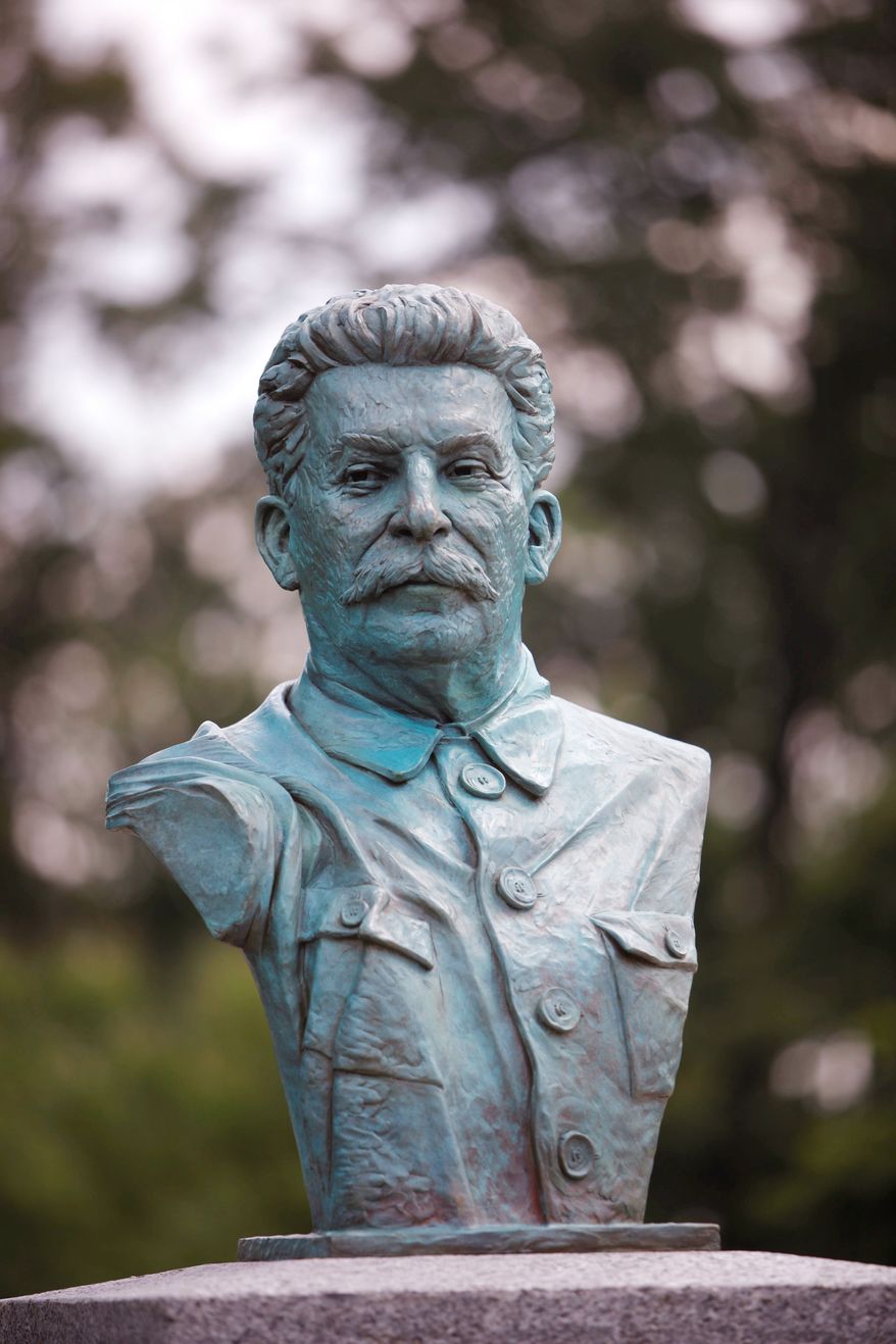 A bust of Josef Stalin sits at the National D-Day Memorial in Bedford, Va. The statue has faced harsh criticism, and opponents have created a petition with signatures of people from 45 states and 20 countries. (Associated Press)