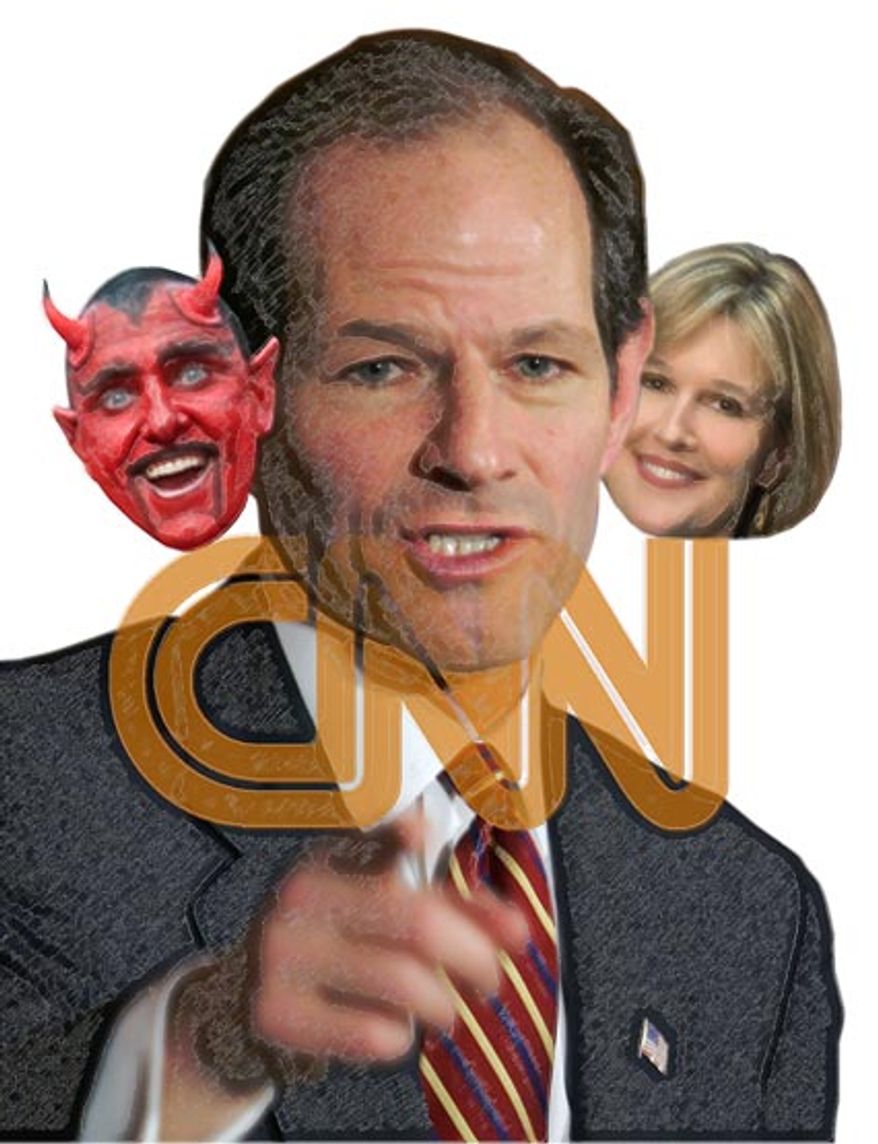 Illustration: Spitzer CNN by Greg Groesch for The Washington Times