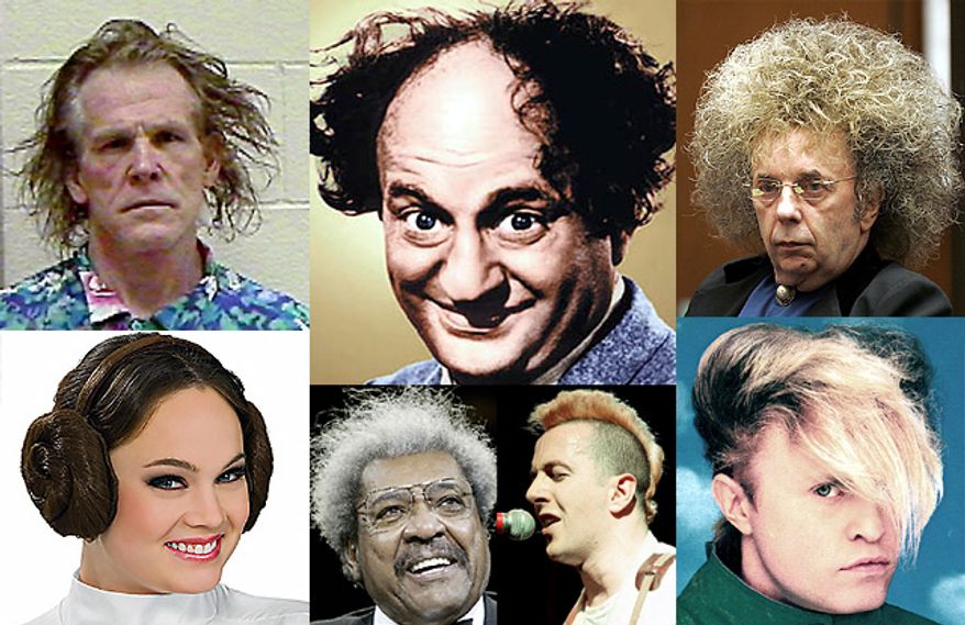 Haircuts NOT approved by the Iranian Ministry of Culture include styles worn by Nick Nolte, Larry Fine, Phil Spector, Princess Leia, Don King, Joe Strummer and "A Flock of Seagulls."