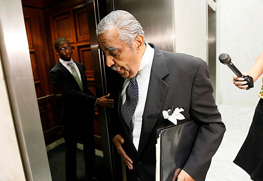 Rep. Charles Rangel, D-N.Y., gets in the elevator on Capitol Hill in Washington, Tuesday, Aug. 10, 2010. (AP Photo/Alex Brandon)