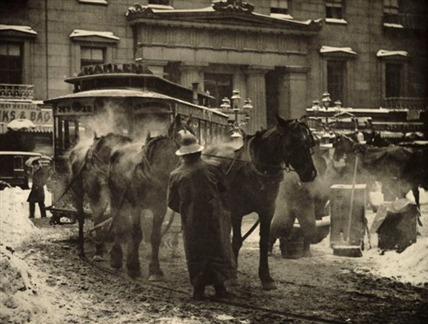 This photo released Sept. 14, 2010 by the Seaport Museum New York shows a photograph titled "The Terminal," by Alfred Stieglitz. A new exhibition of iconic images by Stieglitz offers a view of New York City at the turn of the 20th century through the eyes of one of the world's most celebrated photographers. "Alfred Stieglitz New York" opens Wednesday, Sept. 15 and continues through Jan. 10, 2011. (AP Photo/Seaport Museum New York, Alfred Stieglitz Collection, Courtesy of the Board of Trustees, National Gallery of Art, Washington) NO SALES