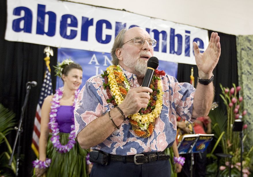 Former Rep. Neil Abercrombie addresses supporters at his campaign headquarters in Honolulu on Saturday, Sept. 18, 2010. Mr. Abercrombie won Hawaii's Democratic gubernatorial primary over longtime rival Mufi Hannemann. (AP Photo/Eugene Tanner)