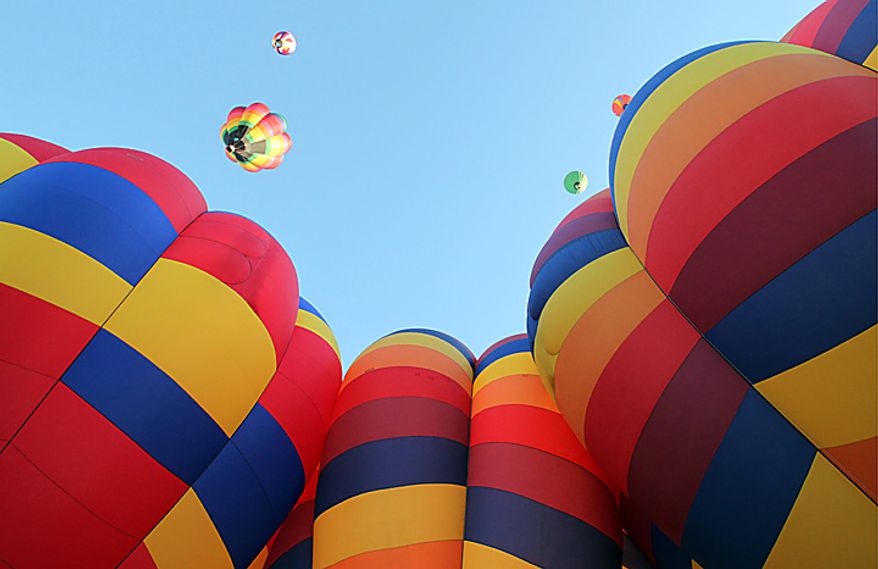 Hot air balloons ascend during the annual Albuquerque International Balloon Fiesta in Albuquerque, N.M., on Saturday, Oct. 2, 2010. About 500 balloons were registered for the annual event. (AP Photo/Susan Montoya Bryan)