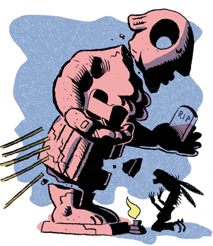 Illustration: Liberalism's god by Alexander Hunter for The Washington Times
