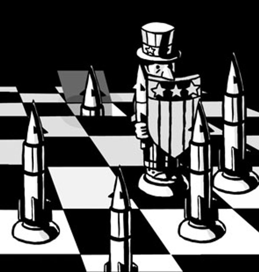 Illustration: START treaty by Alexander Hunter for The Washington Times