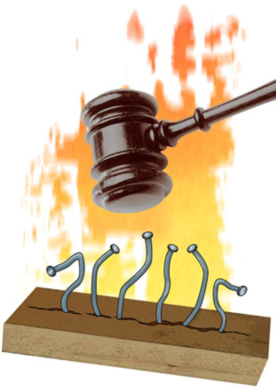 Illustration: Judicial power by Greg Groesch for The Washington Times