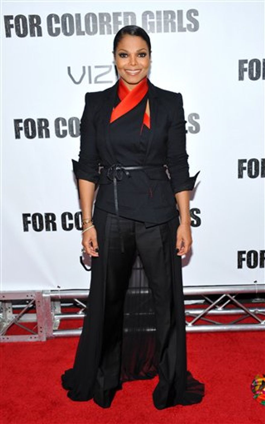 Actress Janet Jackson attends a special screening of 'For Colored Girls' at the Ziegfeld Theatre on Monday, Oct. 25, 2010 in New York. (AP Photo/Evan Agostini)