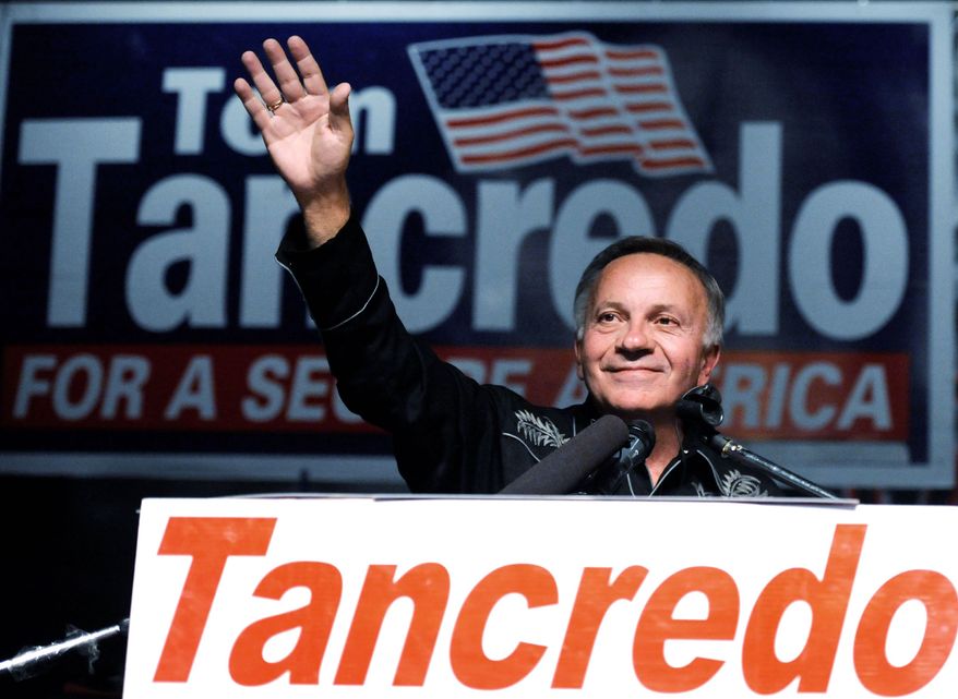 Tom Tancredo, American Constitution party candidate for Colorado governor, was beaten but unbowed at his Nov. 2 concession speech. (Associated Press)