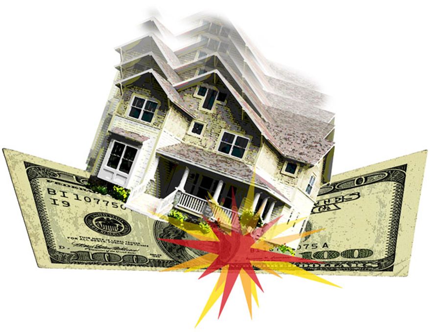 Illustration: Housing crash by Greg Groesch for The Washington Times