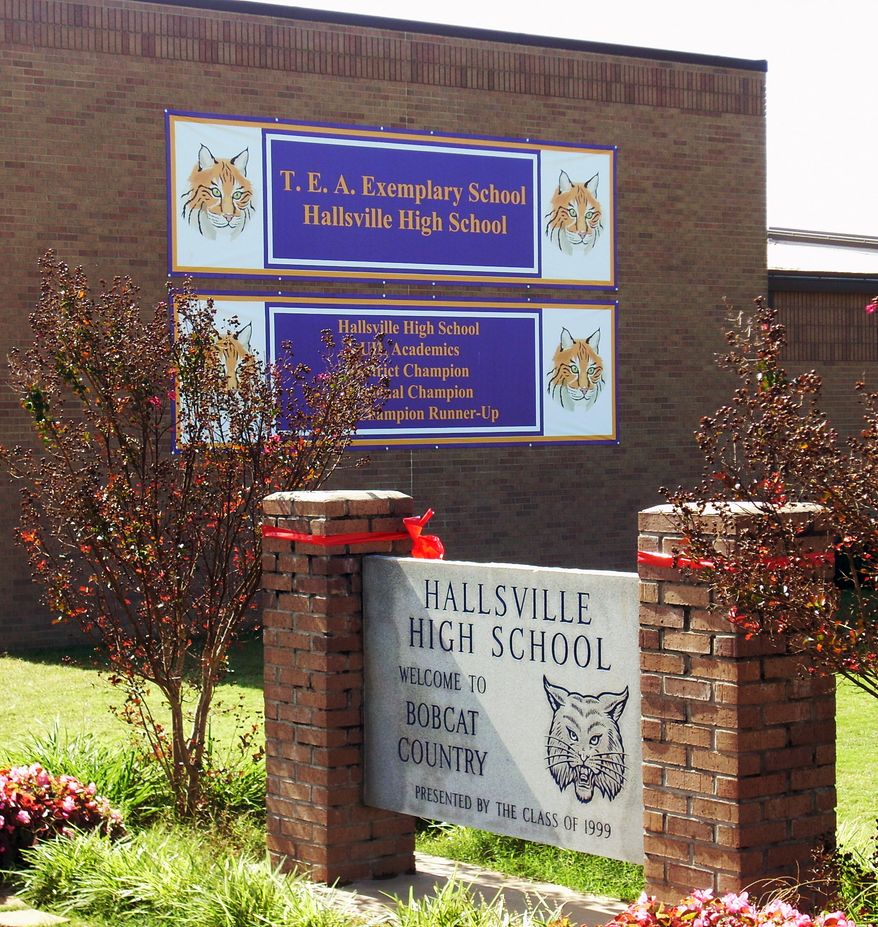 The exterior of Hallsville High School in Hallsville, Texas, is pictured in 2010. (AP Photo/Danny Robbins)