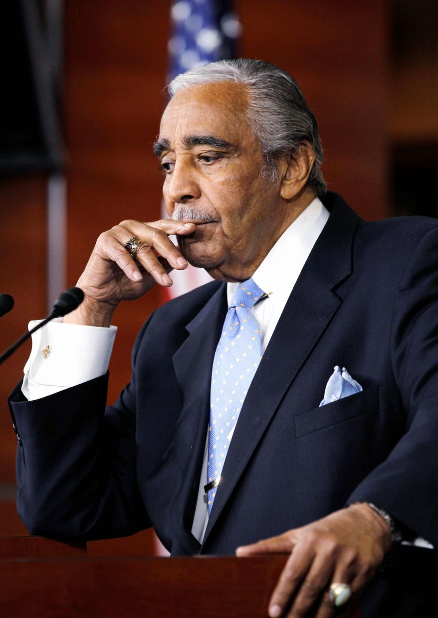ASSOCIATED PRESS
CHASTENED: Rep. Charles B. Rangel, New York Democrat, speaks to the media after being censured by the House for 11 ethics violations, mostly related to his efforts to raise funds for the Charles B. Rangel Center for Public Policy.