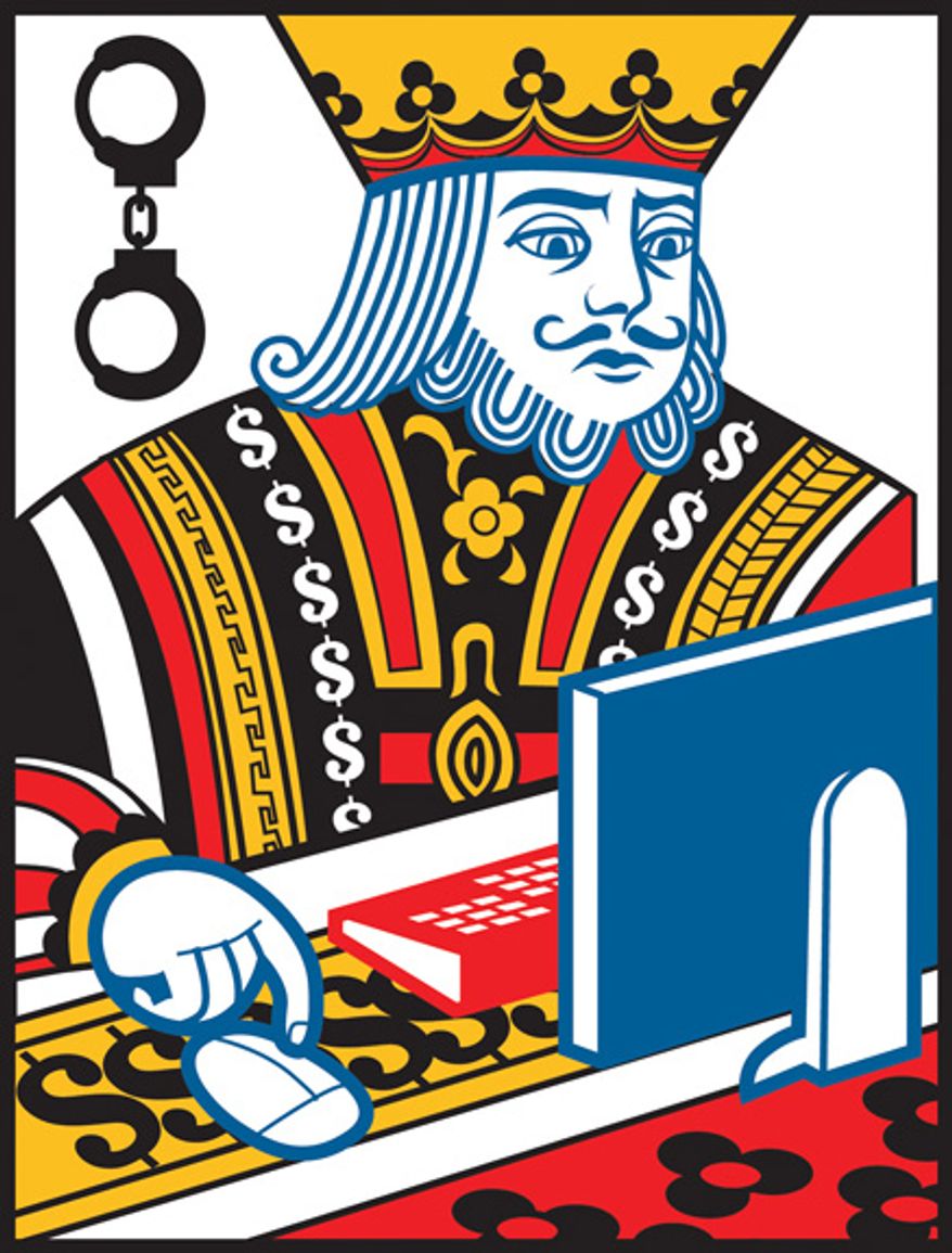 Illustration: Online poker by Linas Garsys for The Washington Times