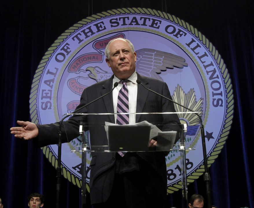 Illinois Gov. Pat Quinn delivers his inaugural address after taking the oath of office during inaugural ceremonies on Monday, Jan. 10, 2011, in Springfield, Ill. (AP Photo/Seth Perlman)