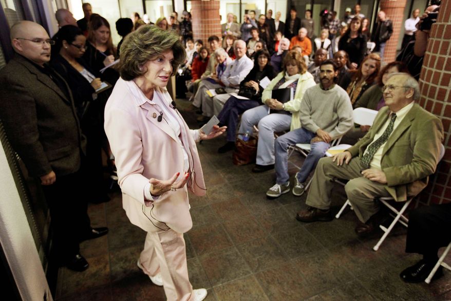 Rep. Shelley Berkley, Nevada Democrat, meets with constituents Friday at her office in Las Vegas. It was one of the first such meetings to resume since the wounding of Rep. Gabrielle Giffords of Arizona. (Associated Press)