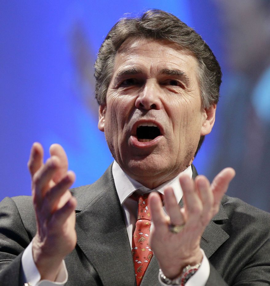 **FILE** Texas Gov. Rick Perry, a Republican, speaks at the Conservative Political Action Conference (CPAC) in Washington on Feb. 11, 2011. (Associated Press)