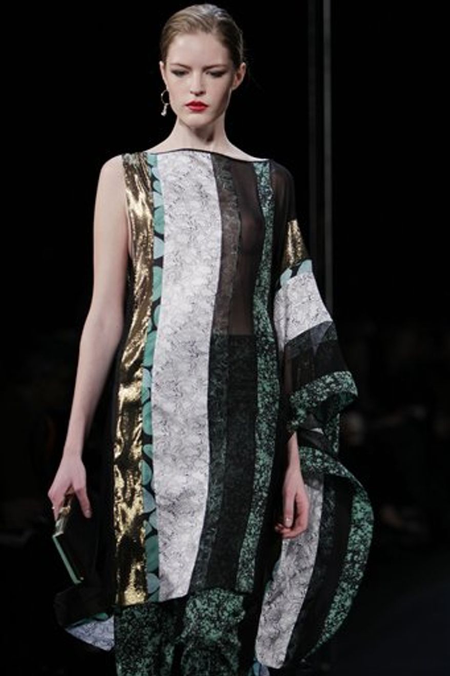 Fall 2011 fashion from Diane von Furstenberg is modeled during Fashion Week in New York, Sunday, Feb. 13, 2011. (AP Photo/Seth Wenig)