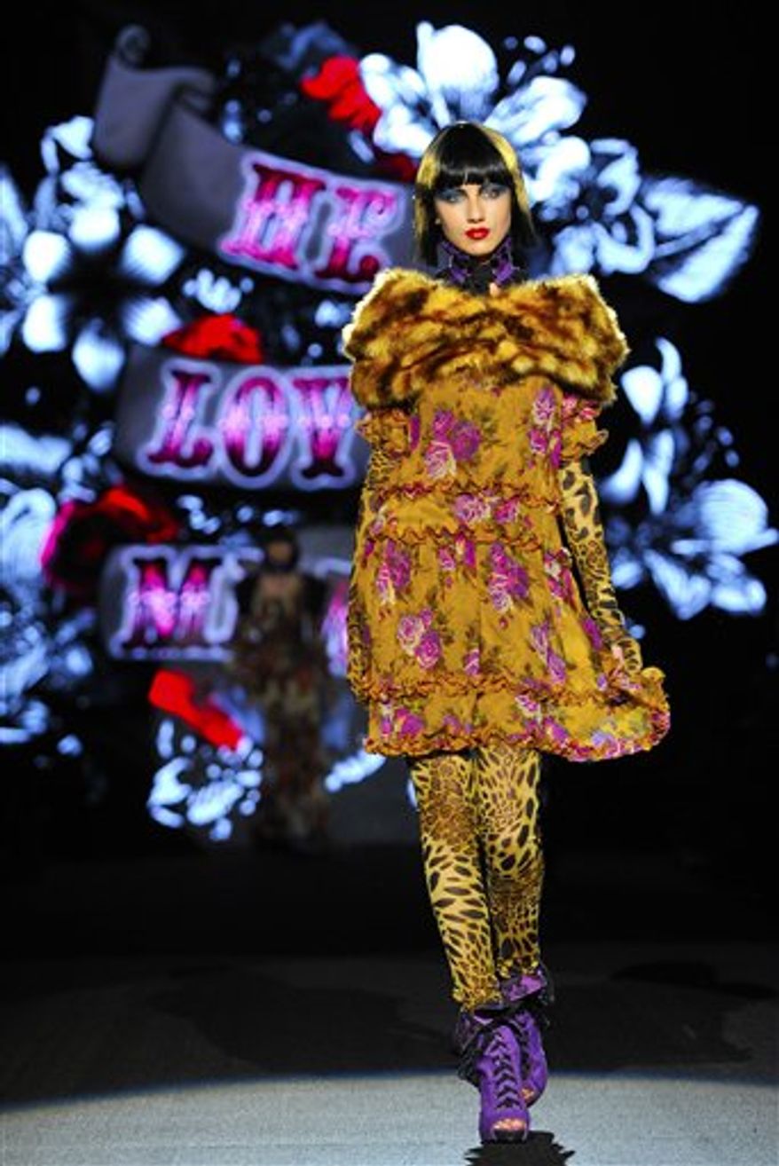 Fall 2011 fashion from designer Betsey Johnson is modeled during Fashion Week on Monday, Feb. 14, 2011, in New York. (AP Photo/Stephen Chernin)