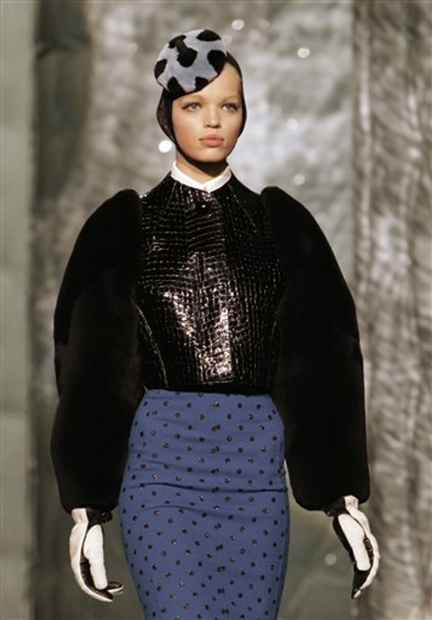 A model walks the runway at the Marc Jacobs Fall 2011 show during Fashion Week in New York, Monday, Feb. 14, 2011. (AP Photo/Kathy Willens)