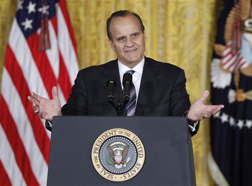 FILE - This Oct. 27, 2010, file photo shows former Major League Baseball manager Joe Torre speaking before President Barack Obama arrives at an event marking Domestic Violence Awareness Month in the East Room of the White House in Washington. A person with knowledge of the appointment says Torre has been hired as Major League Baseball's executive vice president of baseball operations. The person spoke to The Associated Press on condition of anonymity Friday, Feb. 25, 2011, because commissioner Bud Selig isn't expected to formally introduce Torre until Saturday. (AP Photo/Charles Dharapak, File)