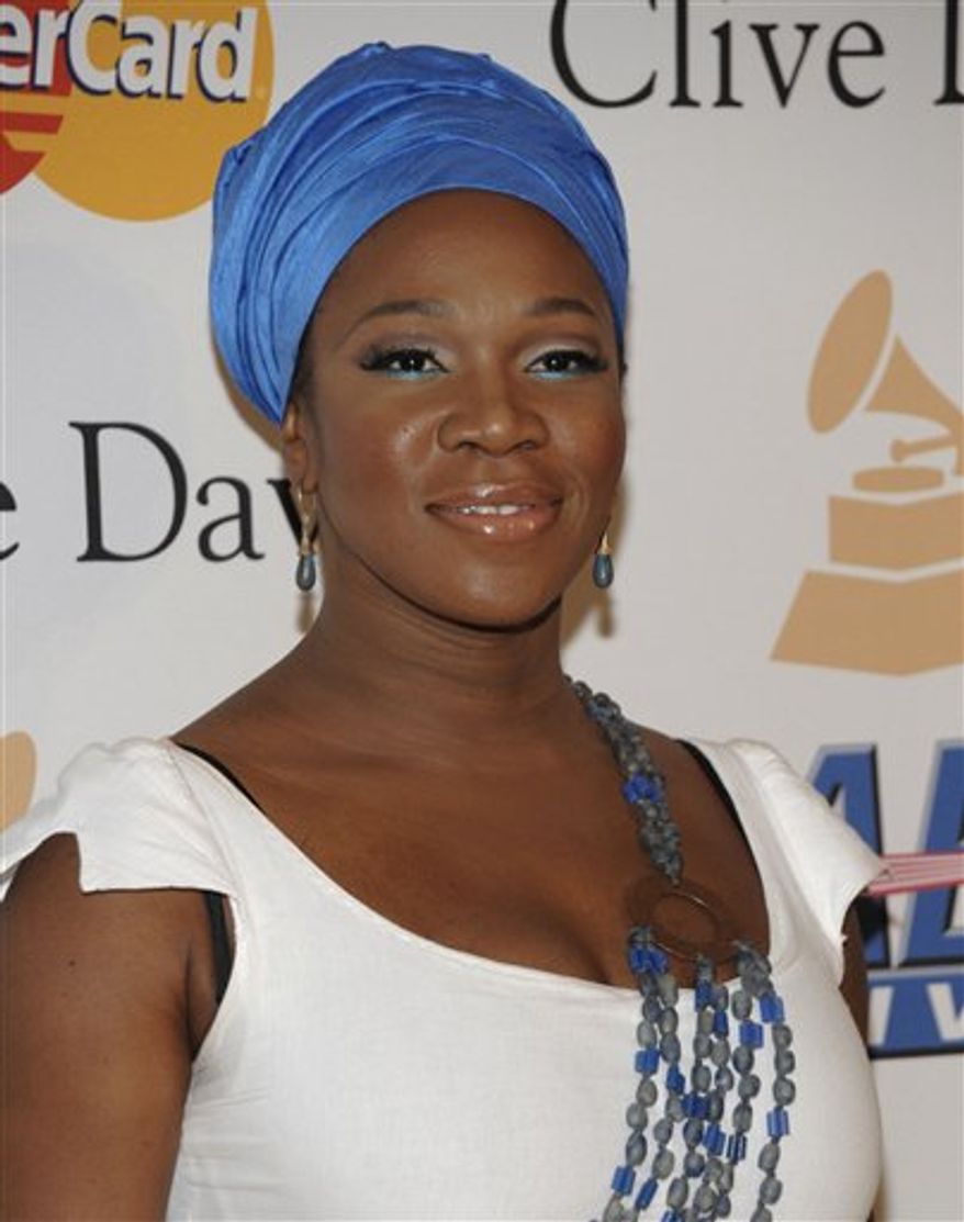 FILE - In this Feb. 12, 2011 file photo, India Arie arrives at the Pre-Grammy Gala & Salute to Industry Icons with Clive Davis honoring David Geffen in Beverly Hills, Calif. (AP Photo/Dan Steinberg, file)