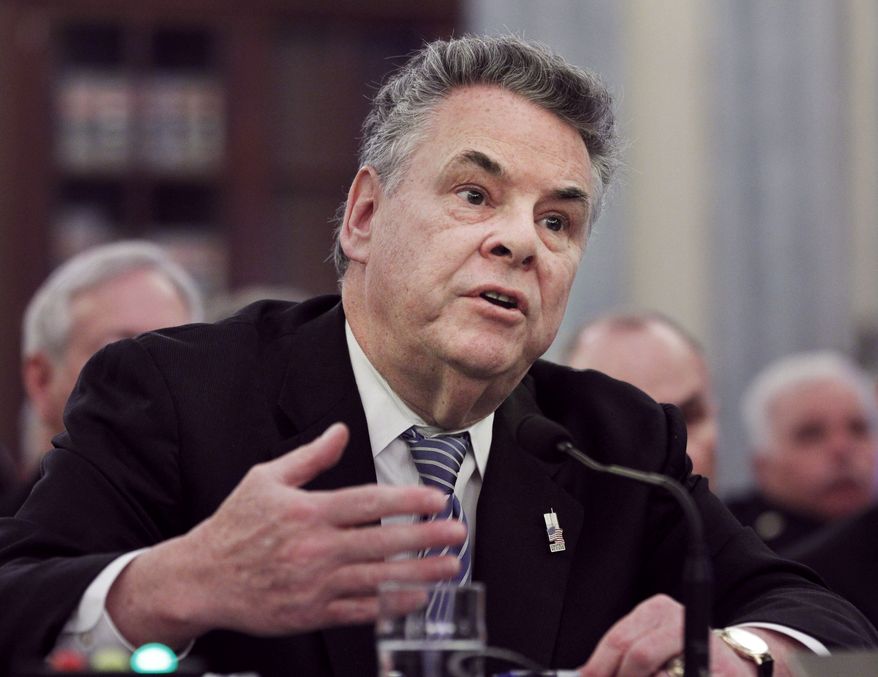 ** FILE ** Rep. Peter T. King, New York Republican, who is House Homeland Security Committee chairman, testifies on Capitol Hill in Washington on Wednesday, Feb. 16, 2011. (AP Photo/Manuel Balce Ceneta, File)