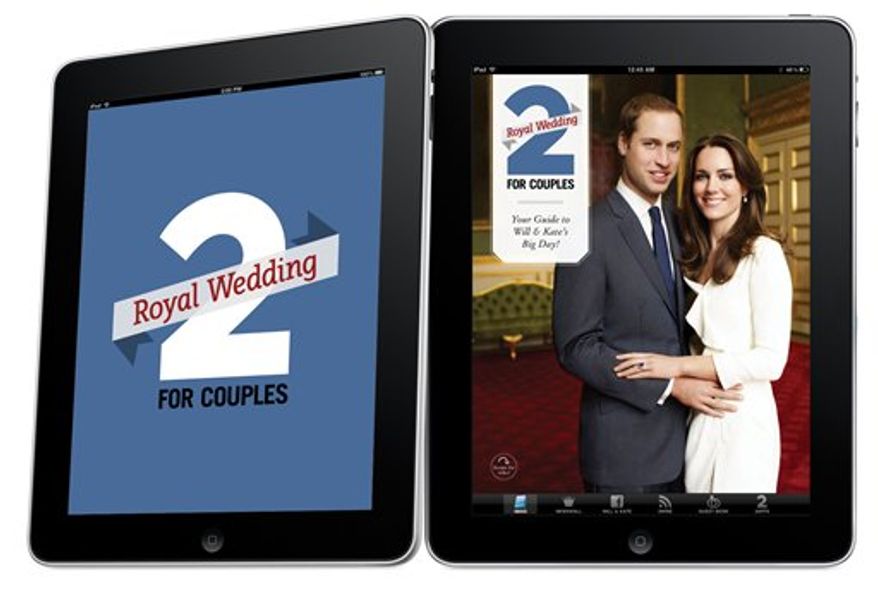 In this image released by Toronto-based 2 For Life Media Inc., Thursday March 24, 2011, their iPad royal wedding app that lets users share marriage advice and wedding tips to the royal couple through a virtual guestbook is seen. More than a dozen smartphone apps are offering to bring fans everything royal wedding-related wherever they are _ so they can check the days and minutes until Prince William and Kate Middleton's April 29 wedding, hoard news and pictures about them and instantly share their favorite royal wedding tidbits on social media networks. (AP Photo/HO 2 For Life Media Inc) EDITORIAL USE ONLY NO SALES