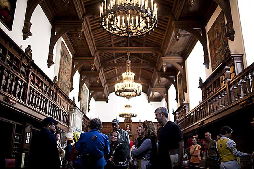 People tour the reading rooms at the Folger Shakespeare Library during an open house for Shakespeare's Birthday, in Washington, D.C., Sunday, April 17, 2011. The rooms are open to the public only once a year. (Drew Angerer/The Washington Times)