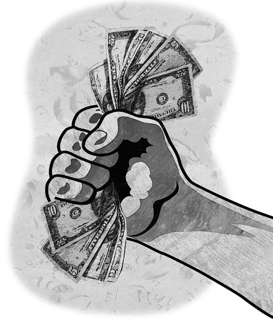 Illustration: Money by Greg Groesch for The Washington Times
