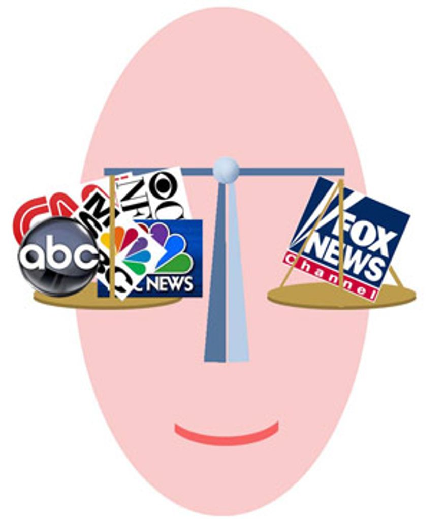 Illustration: Fox News balance by Alexander Hunter for The Washington Times