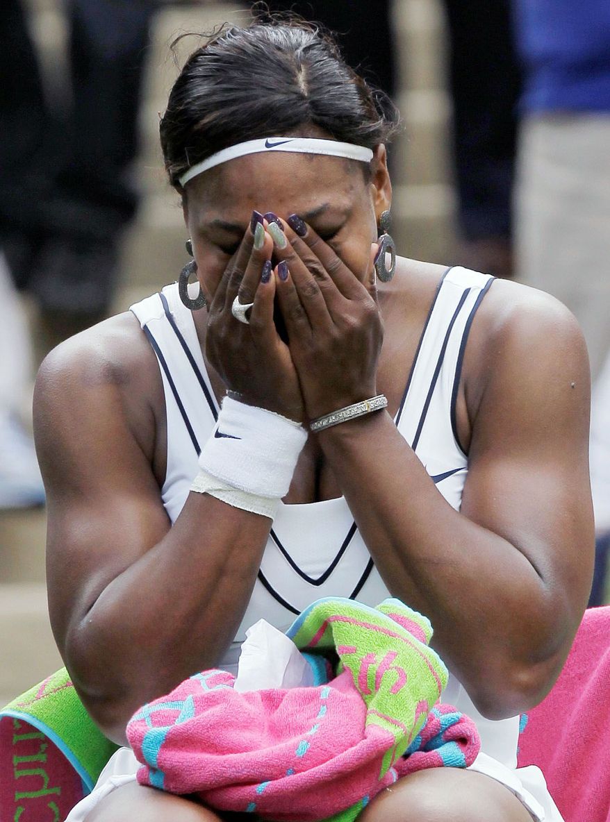 ASSOCIATED PRESS
Serena Williams shed tears of joy after defeating Aravane Rezai in her first match in a major tournament since having two foot surgeries and treatment for blood clots.