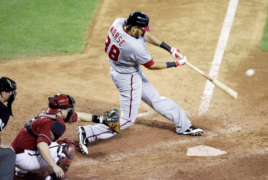 associated press
Washington first baseman Michael Morse, acquired from Seattle for outfielder Ryan Langerhans in June 2009, went into last night's game batting .308 with 13 home runs and 45 RBI.