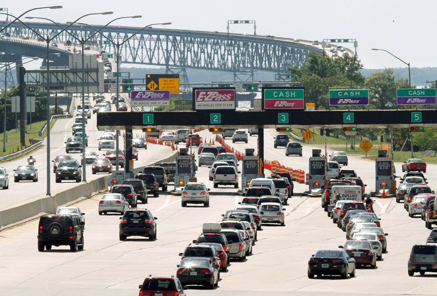 Traffic begins to back up at the Chesapeake Bay Bridge near Annapolis over the Labor Day weekend last year. More than 900,000 D.C.-area residents are expected to travel over the Independence Day weekend. (Associated Press)