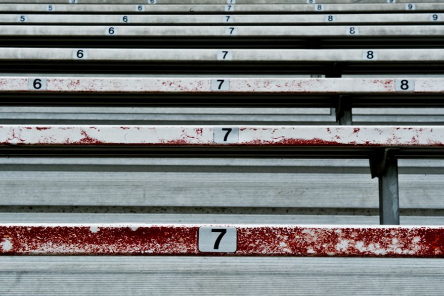 Rusty bleacher seats are seen at Pfitzner Stadium, in Woodbridge, Va., Tuesday, July 19, 2011. (Drew Angerer/The Washington Times)