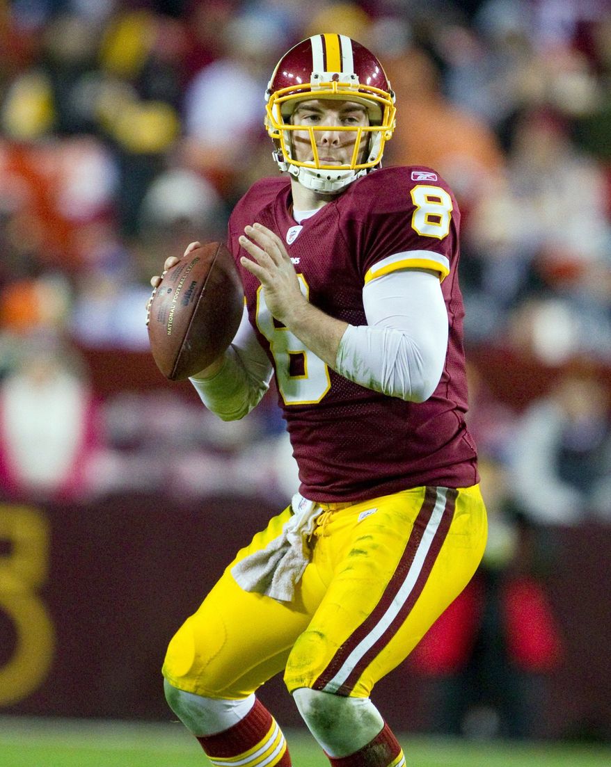 Redskins quarterback Rex Grossman threw for 884 yards and seven touchdowns with an 81.2 passer rating in 2010. (Associated Press)