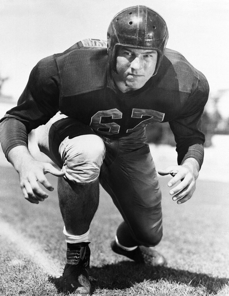 ** FILE ** In this Dec. 4, 1951, file photo, football player Les Richter poses for a picture in California. Richter, who died in June 2010, will be inducted posthumously into the Pro Football Hall of Fame this weekend. (AP Photo/File)
