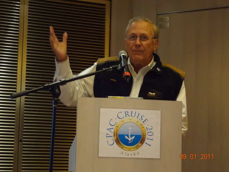 Donald H. Rumsfeld, secretary of defense in the George W. Bush administration, speaking at CPAC Alaska 2011. (Emily Miller/The Washington Times)