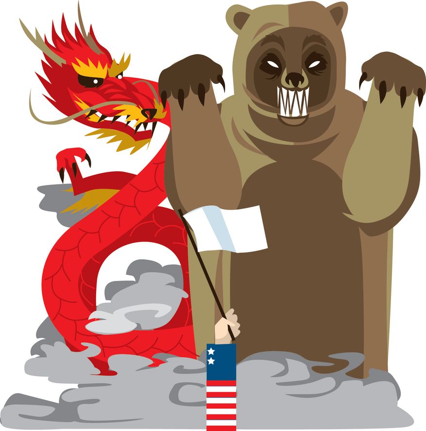 Illustration: Foreign policy by Linas Garsys for The Washington Times
