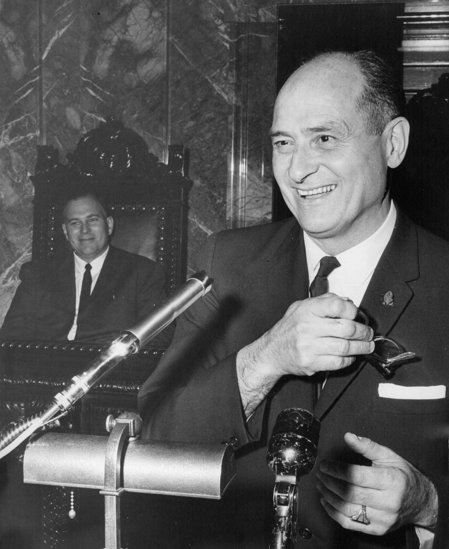 In this undated photo, then-Washington Gov. Albert Rosellini begins a State of the State address in Olympia, Wash. Mr. Rosellini, who served from 1957 to 1965, died Monday at 101. (Associated Press)