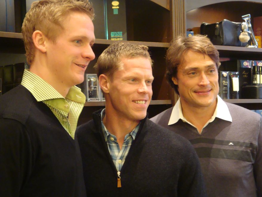 Corey Perry, Saku Koivu and Teemu Selanne post-shave. (Jess Milcetich)