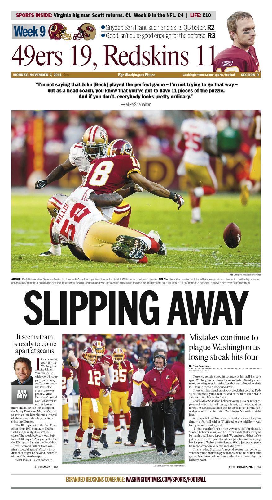 Week 9: Mistakes plague Redskins in 19-11 loss to 49ers.